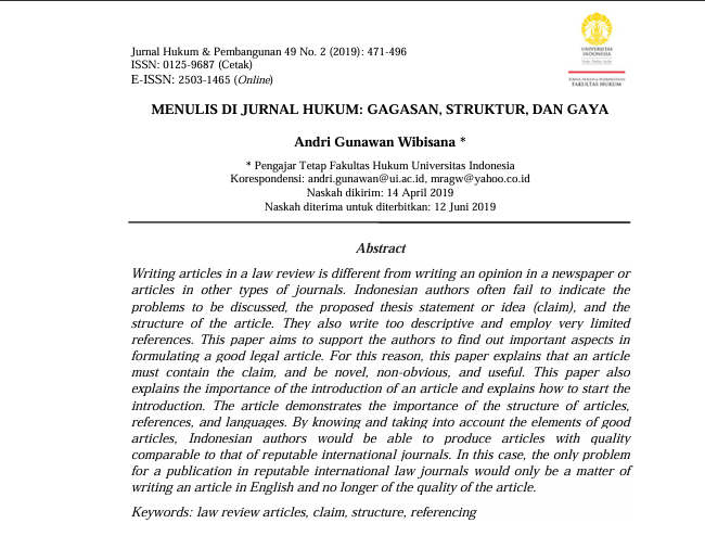 MENULIS DI JURNAL HUKUM: GAGASAN, STRUKTUR, DAN GAYA