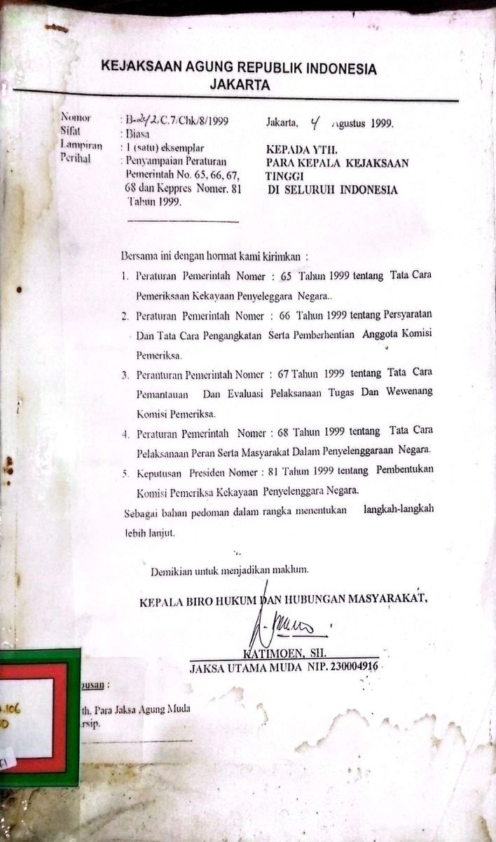 Peraturan Pemerintahan Republik Indonesia Nomor 65 Tahun 1999 Tentang Tata Cara Pemeriksaan Kekayaan Penyelenggara Negara