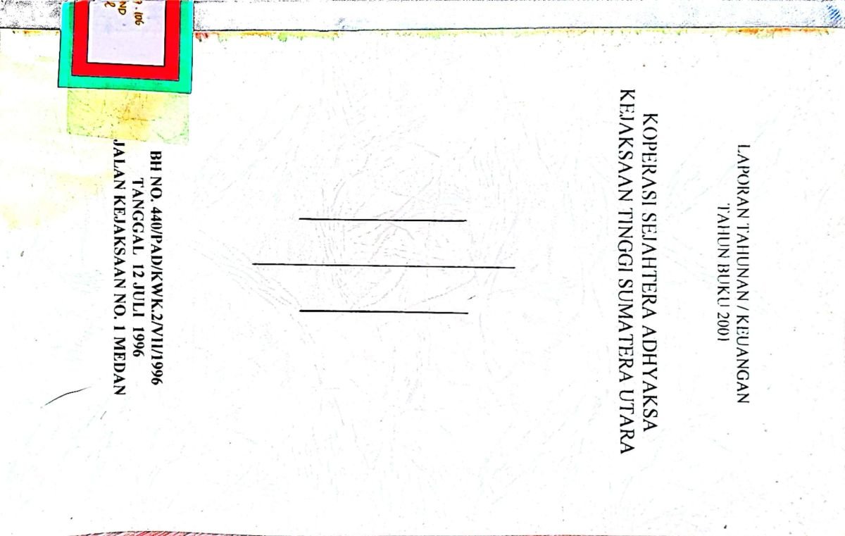 Laporan Tahunan/Keuangan Tahun Buku 2001 Koperasi Sejahtera Adhyaksa Kejaksaan Tinggi Sumatera Utara