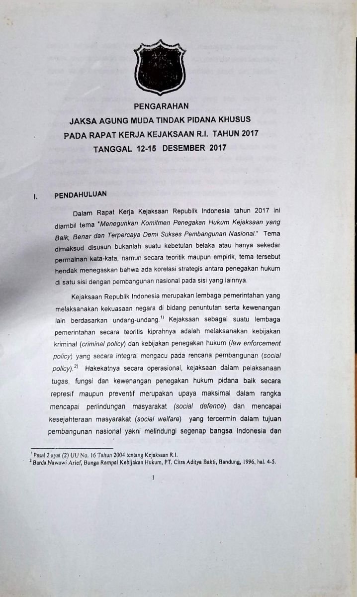PENGARAHAN JAKSA AGUNG MUDA TINDAK PIDANA UMUM PADA RAPAT KOORDINASI KEJAKSAAN RI